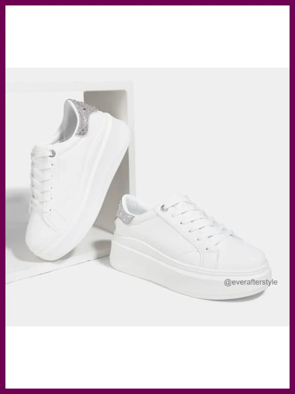 Platform Fashion Sneakers with Rhinestones, Synthetic Leather, TPR Sole, 2.6